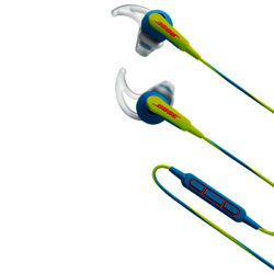 Bose® SoundSport Sweat & Weather-Resistant In-Ear Headphones With 3-Button In-Line Remote and Carry Case For iOS Devices Neon Blue